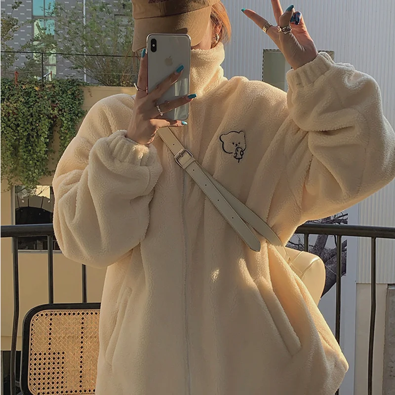 

Autumn and winter lamb wool coat women's Plush thickened Korean loose little man's cotton clothes versatile lovely bear cotton
