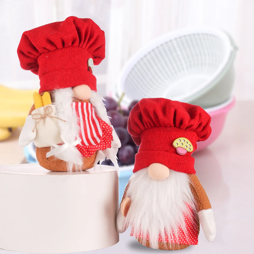 

New Christmas Red Knitted Chef Hat Rudolph Decoration Doll DIY Home Restaurant Window Decoration Ornaments Christmas Decorations