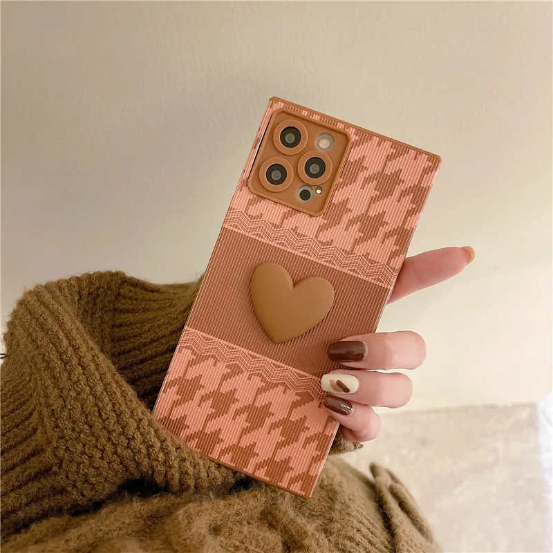 3D квадратный чехол для телефона с сердечками iphone 13 12 Pro MAX 11Pro XS XR X 7 8 Plus мягкая