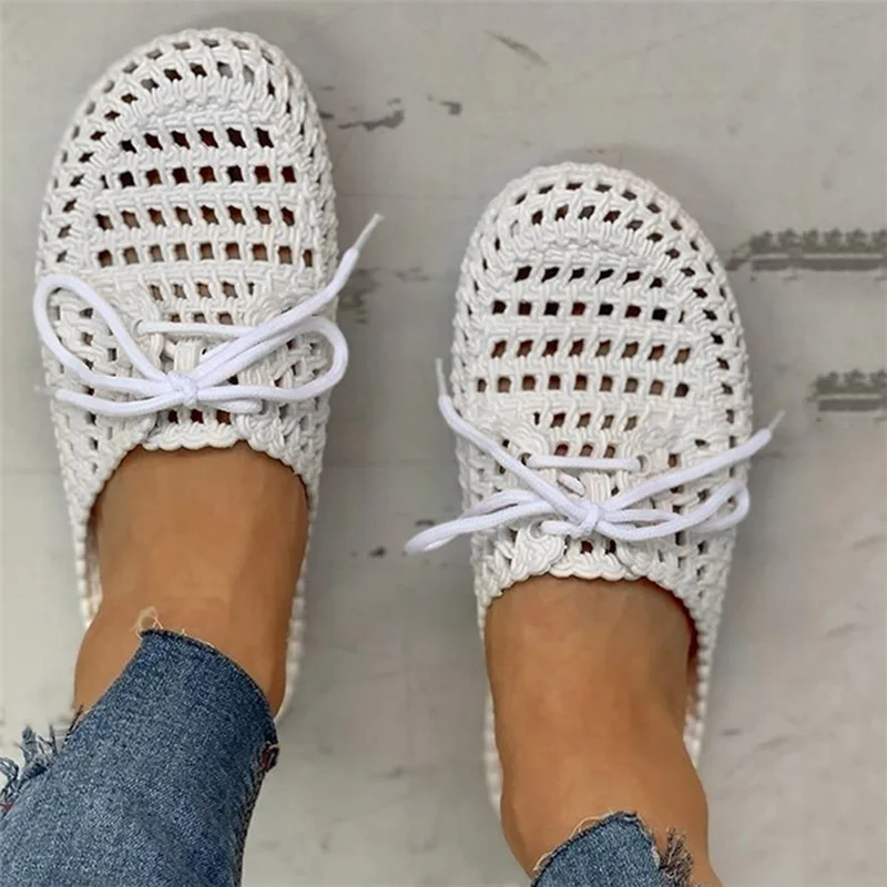 

Summer Slippers Shoes Toe Breathable Flops Women Hollow Out Lace Up Outdoor Flat Beach Slides Sandals