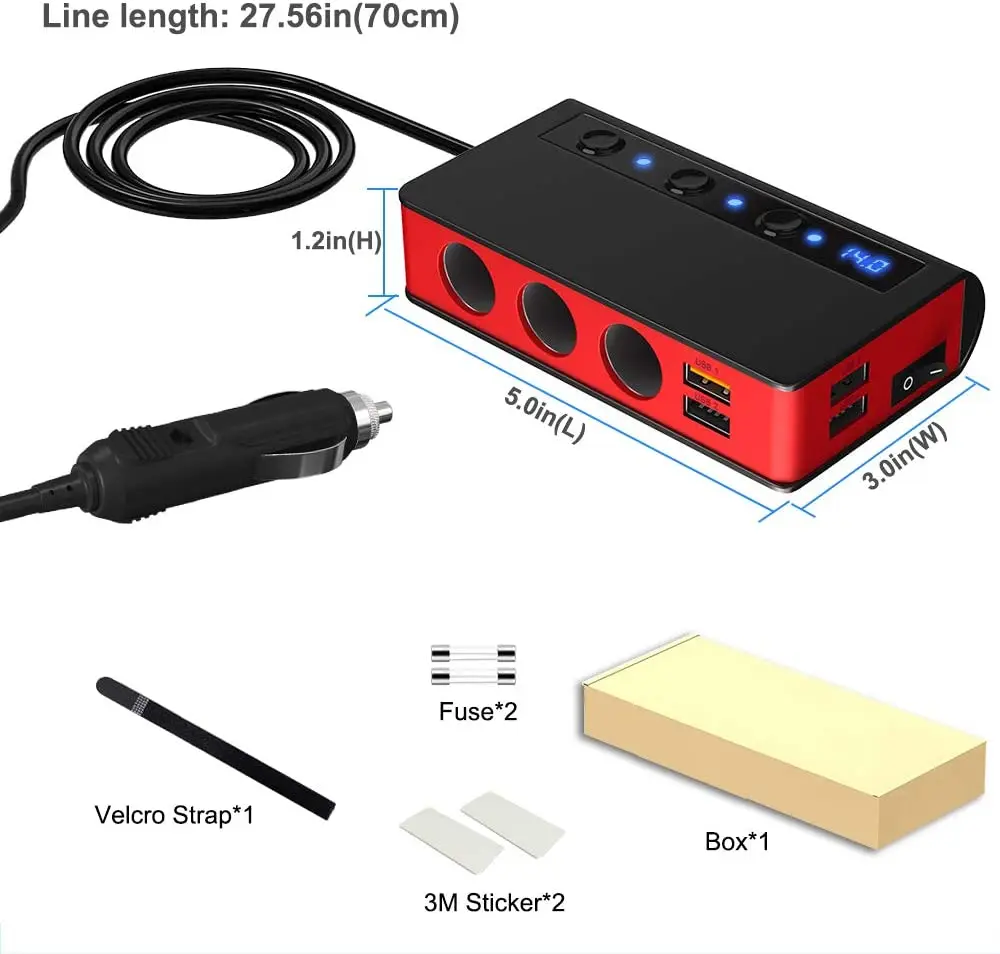 Разветвитель Прикуривателя CDEN с 4 USB портами и светодиодным индикатором|Адаптер