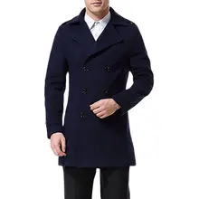 Abrigo con solapa de muesca para hombre, traje de invierno ajustado con doble botonadura, mezcla de lana, color azul marino, gran oferta, a la moda (3)