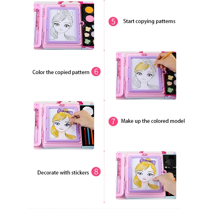 

Makeup Box Painting Toy With Lights Drawing Copy Pad Board Makeup Toy For Princess Girl