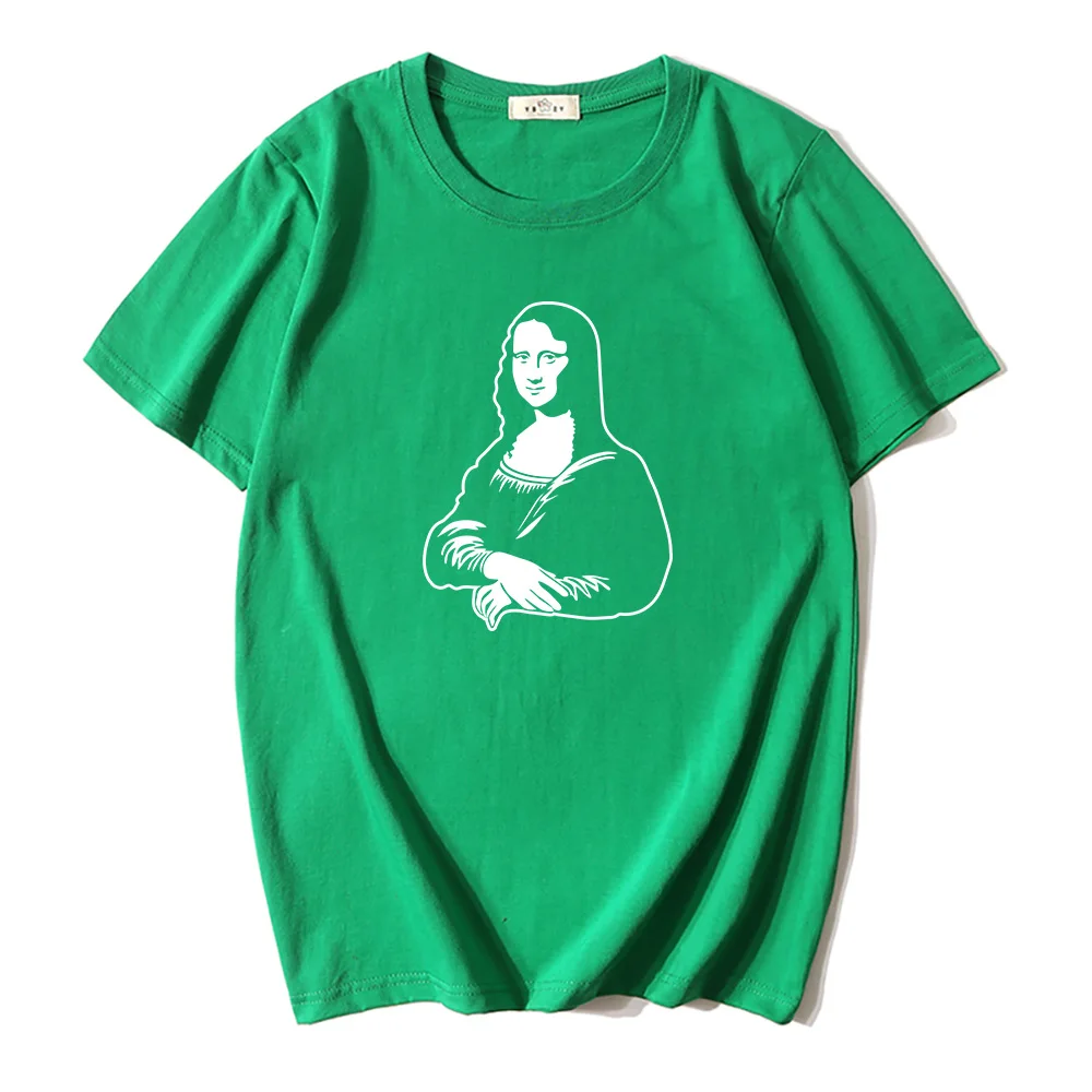 2021 Летний стиль Новинка В стиле ретро Мона Лиза живопись футболка с короткими