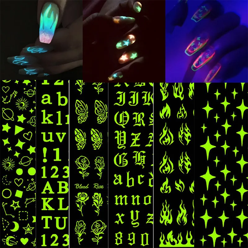 

Светящиеся 3D наклейки для ногтей, летние цветы, лист, дизайнерские переводные наклейки, светящиеся в темноте, искусство для творчества, укра...