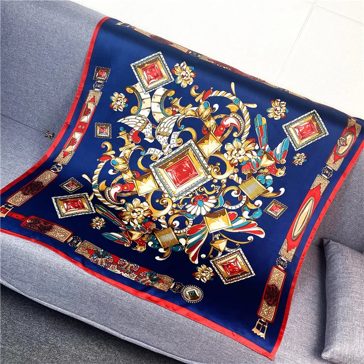 

90cm Bohemian Scarf Silk Satin Bandana Women Summer Square Hijab Wrap Paisley Ladies Scarves Muslim Islamic Kerchief Hairband