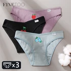 FINETOO, 3 шт.  Компл., Женские хлопковые трусики, M-2XL, нижнее белье с фруктовой вышивкой, большие размеры, трусы с низкой посадкой, женские трусы, трусики для девочек