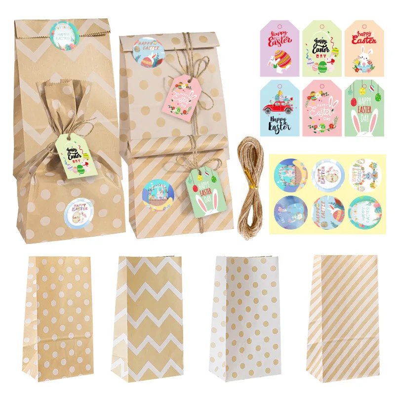 

72pcs/lot Easter Bunny Egg Chicken Rabbit Gift Candy Kraft Paper Bag For Party Baking Chocolate Cookies Packaging Gift Bag Box