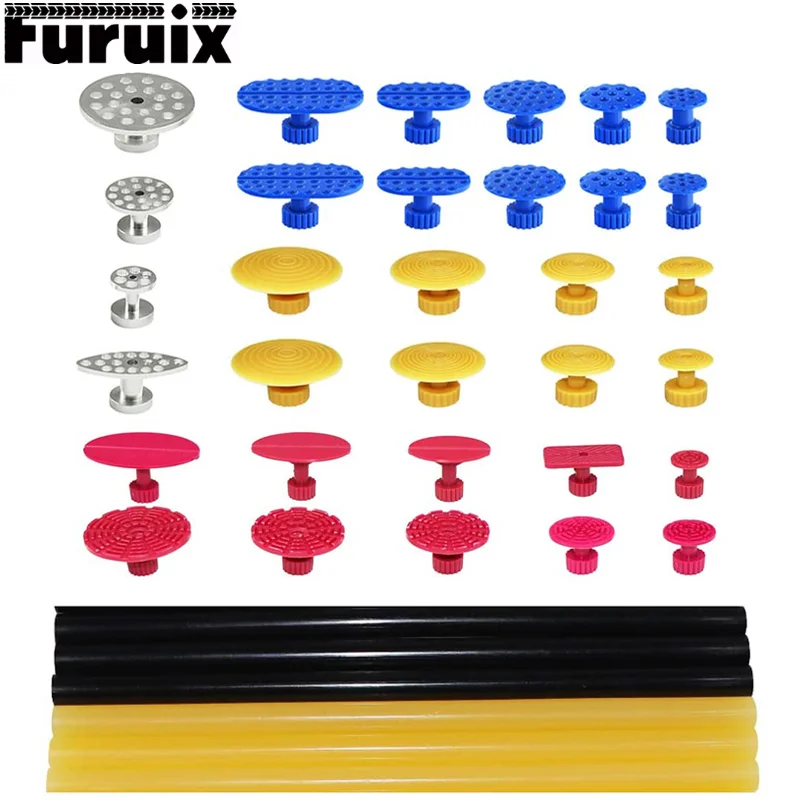 

Car Body Dent Remover Kits Paintless Dent Removal Puller Tabs Dent Repairs Tools Set Aluminium Tabs and Hot Glue Sticks
