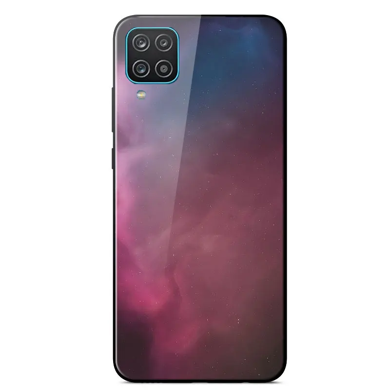 

Tempered glass Case For Samsung Galaxy A12 Mirror Painted Shockproof Back Cover For Samsung A12 TPU Frame Phone Case 6.5 inch