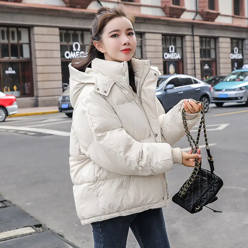 

Parkas Women Simple College Hooded Loose Leisure Soft Winter Ladies Outwear Korean Lovely Chic Fashion Zipper Womens Jacket New