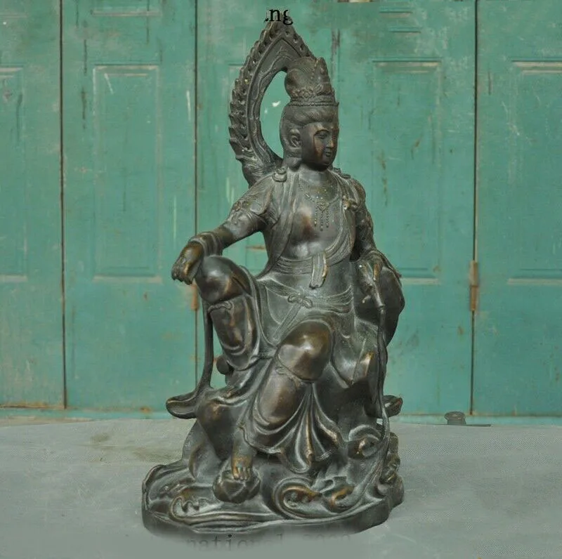 

wedding decoration 17"Old Chinese temple Bronze freedom Kwan-Yin Guanyin Bodhisattva Buddha statue