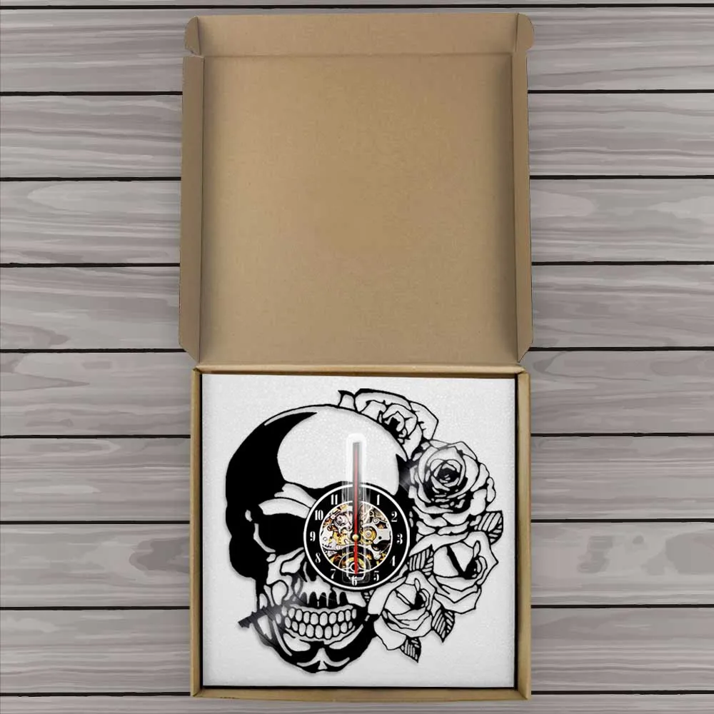 Настенные часы с рисунком хиппи череп розой виниловая пластина|vinyl clock|clock vinylliving