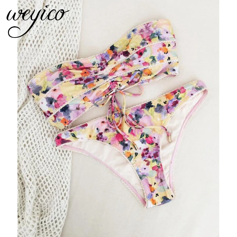 Комплект бикини Высокая Талия Для женщин сексуальные лямки для купальников