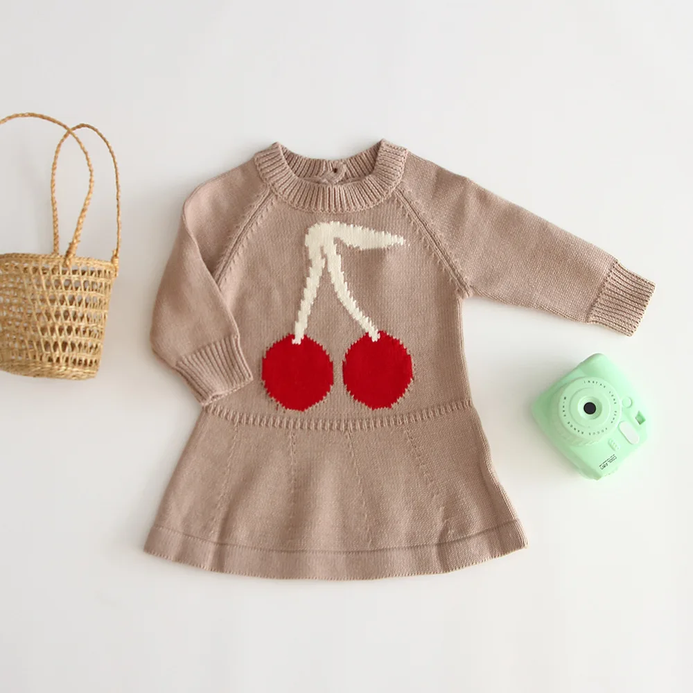 Новинка 2019 Осенние милые платья для маленьких девочек вязаное платье-свитер с