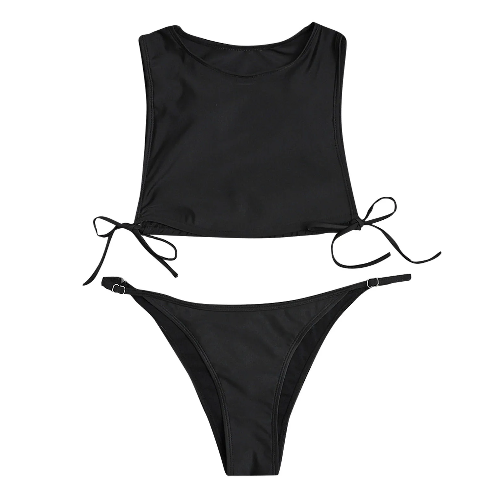 Однотонный комплект бикини с высокой талией жесткий купальный костюм лямкой на