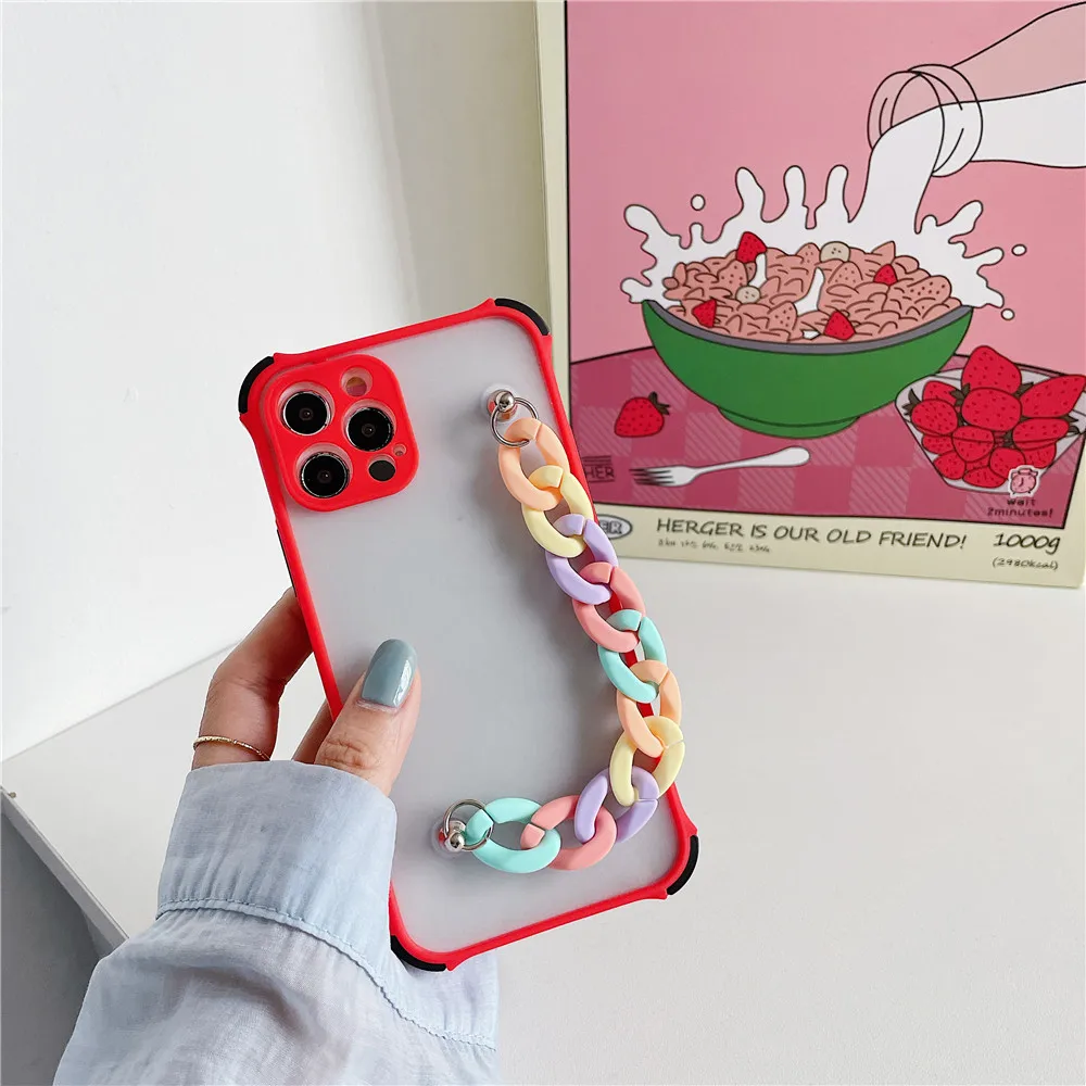 

Bracelet Shockproof Phone Case For OnePlus 8T 9 9 Pro 9R 9RT N100 Nord 2 N10 SE N200 5G Colorful Chain Silicone Hard Back Cover