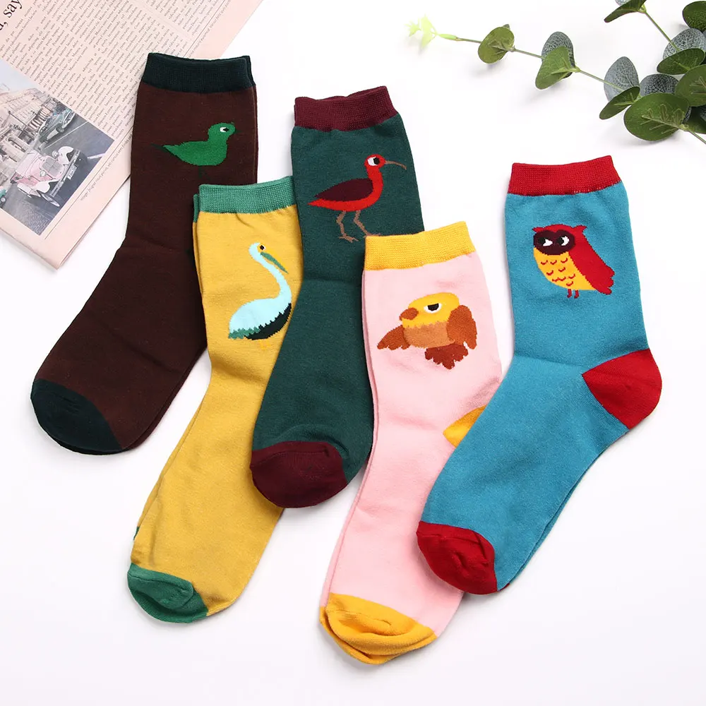 Зимние женские носки хлопковые с мультяшными животными милые в стиле Харадзюку