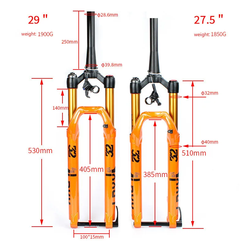 

Bicycle MTB Fork 26/27.5/29er Suspension Fork Lock Straight Tapered Thru Axle QR Quick Release Rebound Adjustment 140mm Stoke