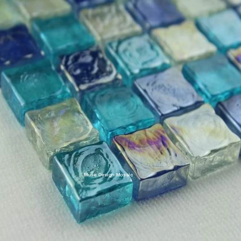 Бесплатная доставка блестящая синяя мозаичная плитка из хрустального стекла для