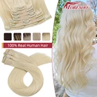 Moresoo бесшовные зажимы для наращивания волос для женщин блонд 7Pcs Бразильские волосы набор зажимов Бесшовные PU прямые машинки Реми