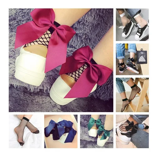 Женские Модные сетчатые носки с вырезами дышащие сексуальные короткие бантом