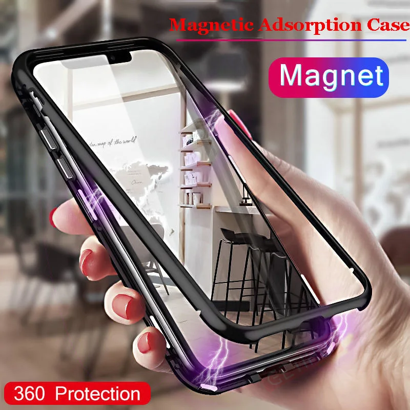 360 Магнитный Флип металлический чехол для iphone 11 Pro Max XS XR роскошный закаленное