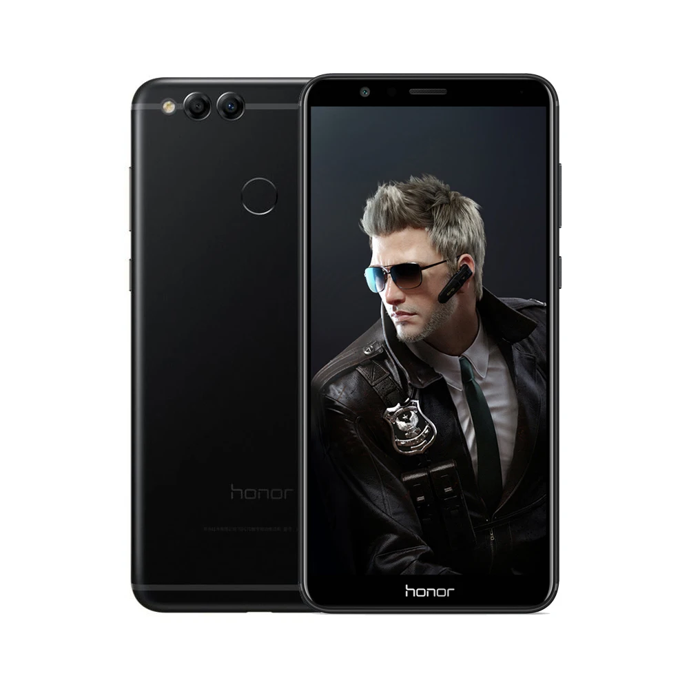 Черный Мобильный телефон Honor 7X Face ID, 5,93 дюймов, 2160*1080 P, 4 гб, 64 гб, четыре ядра, две тыловые камеры, 3340 мач, смартфон с отпечатком пальца - Цвет: Черный