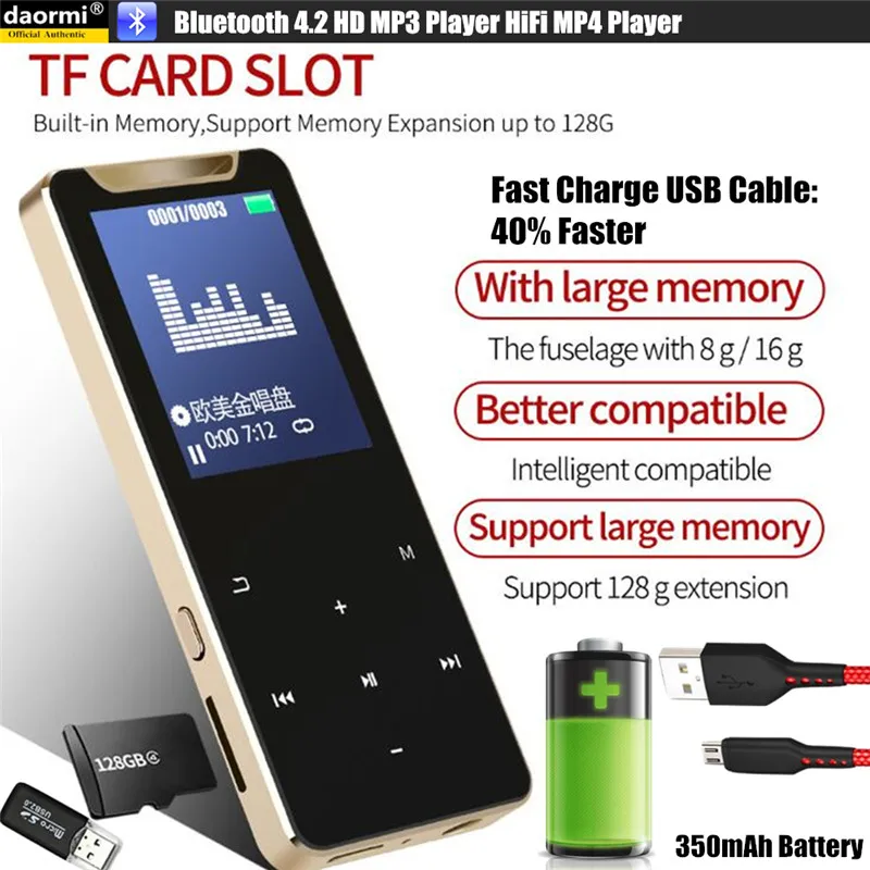 Беспроводной Bluetooth Hi Fi HD MP3 MP4 плеер 1 8 дюйма стереонаушники с микрофоном и басами