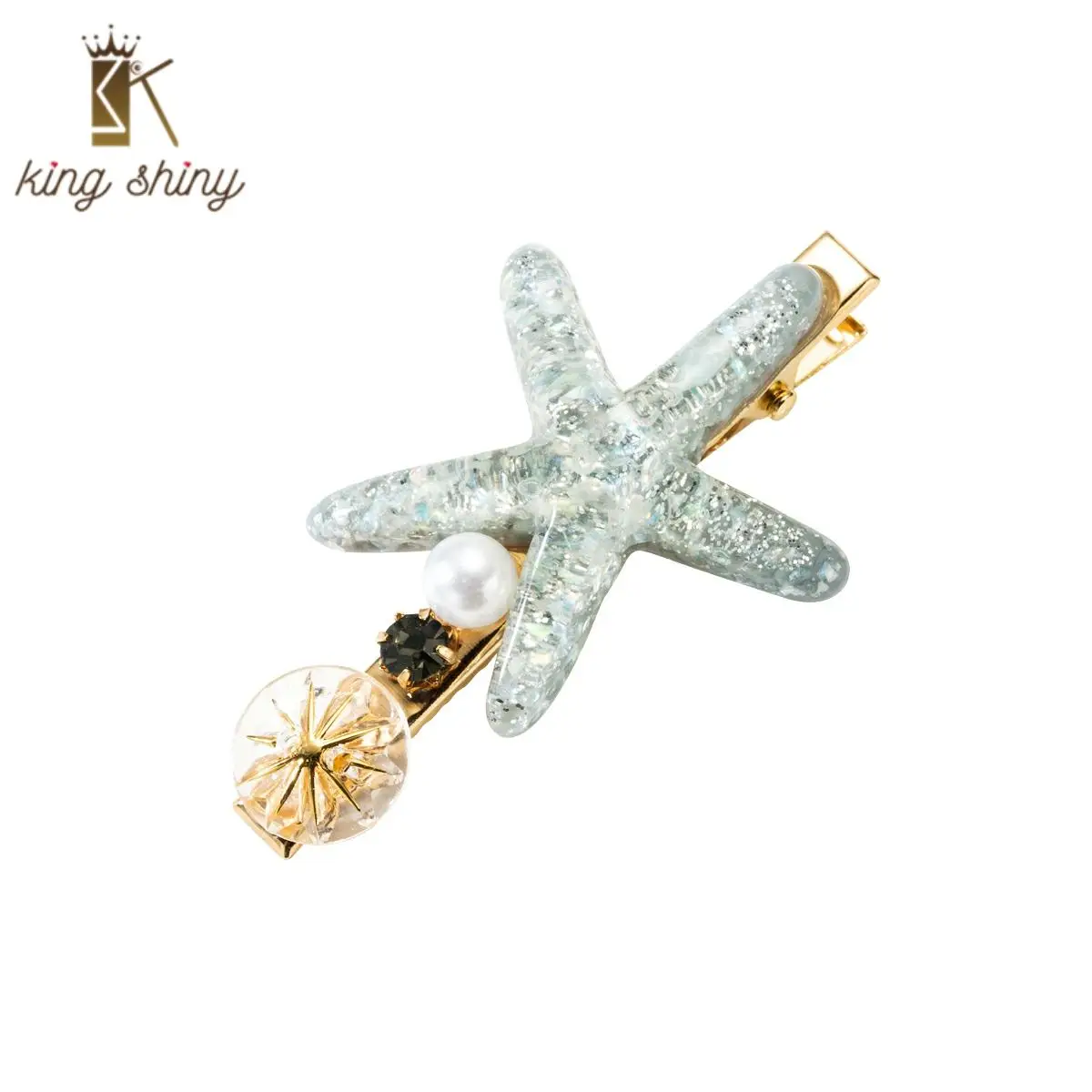 

2020 Korean New Design Bohemian Resin Starfish Hair Clip for Woman Cute Imitation Pearl Rhinestone Barrettes Summer Hair Jewelry