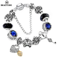 classic blue charm lady bracelet starry sky glass beads and crown carriage snowflake charm fine bracelet gift