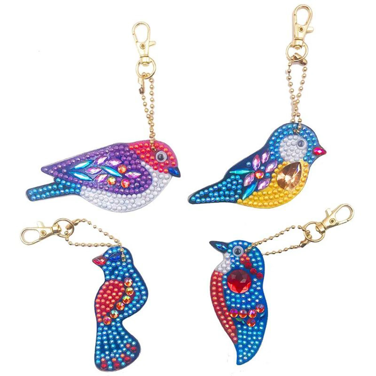 

4pcs Keychain DIY Bird Full Drill Special Shaped Diamond Painting Pendant Keyring Shining Rhinestones Embroidery Cross Stitch