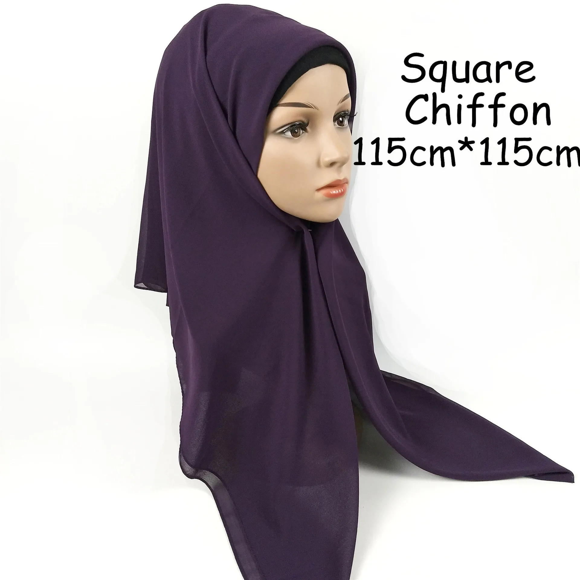 Plain Square Bubble Chiffon Instant Hijab Women's Head Scarf Shawl Muslim Popular Kerchief Solid Color Pashmina Stole 115*115cm