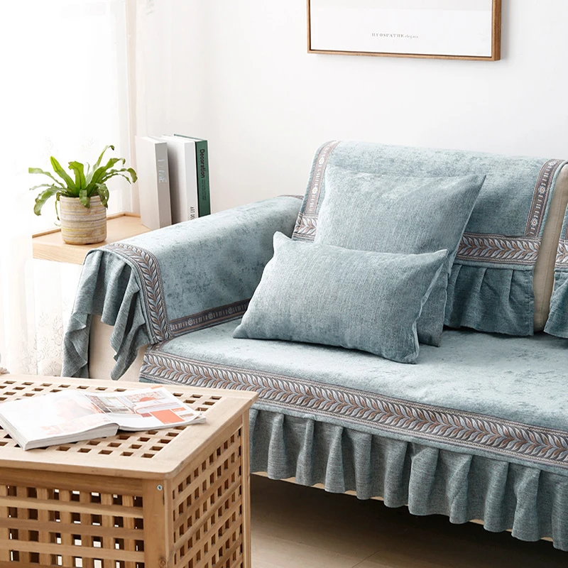 Синель диван полотенце простой современный сплошной цвет Чехлы для дивана