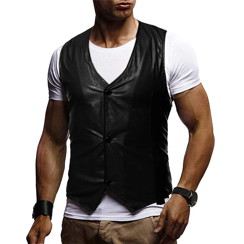 

Idopy Men`s Faux Leather Vest Business Office PU Slim Fit Formal Solid Waistcoat Sleeveless Jacket For Male