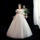 Свадебное платье принцессы, с коротким пышным рукавом, круглым вырезом, на шнуровке, винтажное кружевное свадебное платье невесты, 2021