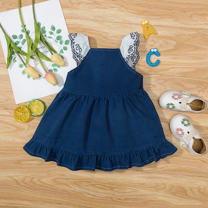

Baywell Summer Baby Girl Dress Casual Dress Knitted Denim Lace Trimmed Vest Dress Lolita Style DressesBlue 3-18M