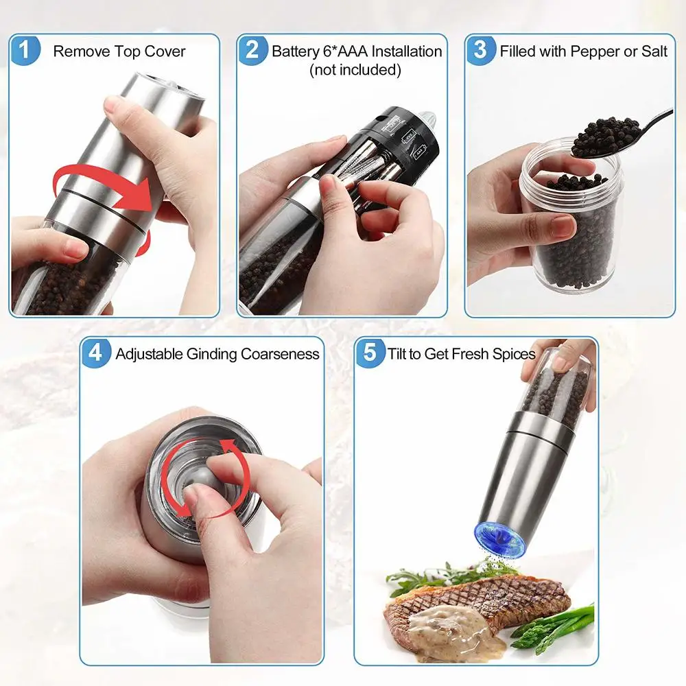 

Pepper Grinders Electric Salt Spice Mills Stainless Steel Automatic Gravity Herb Adjustable Coarseness Kitchen Gadget Tool Sets