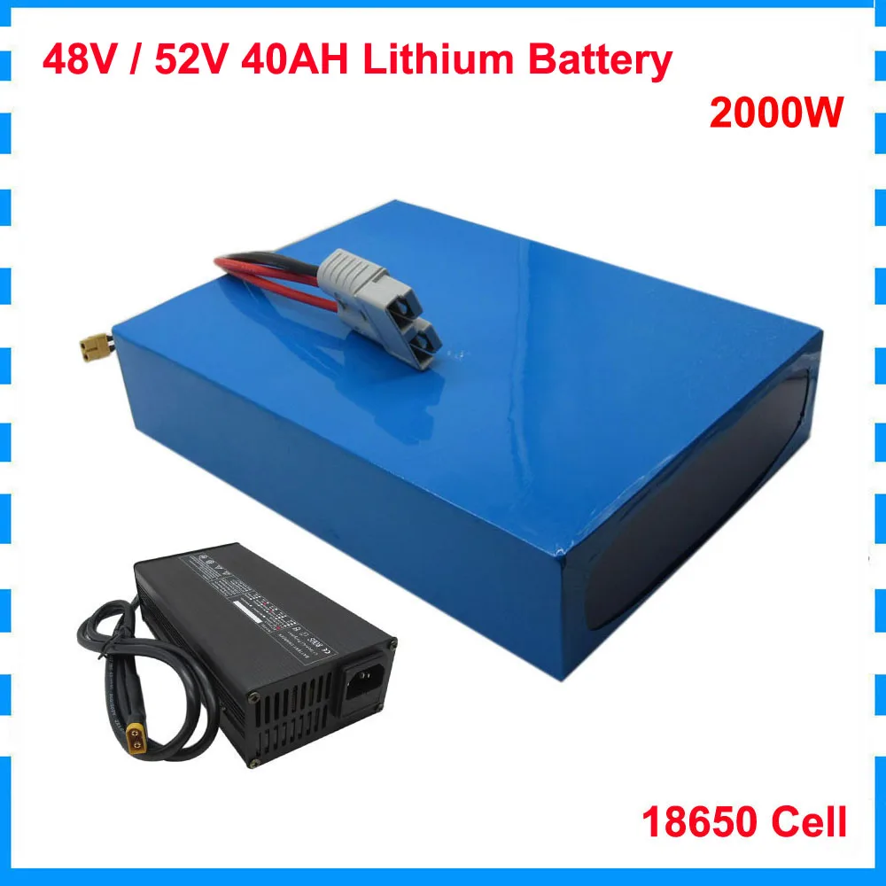

2000W 13S 48V 40AH Ebike Motor battery pack 14S 52V 40AH Lithium E scooter Akku 18650 cell 50A BMS with 54.6V 58.8V 5A Charger