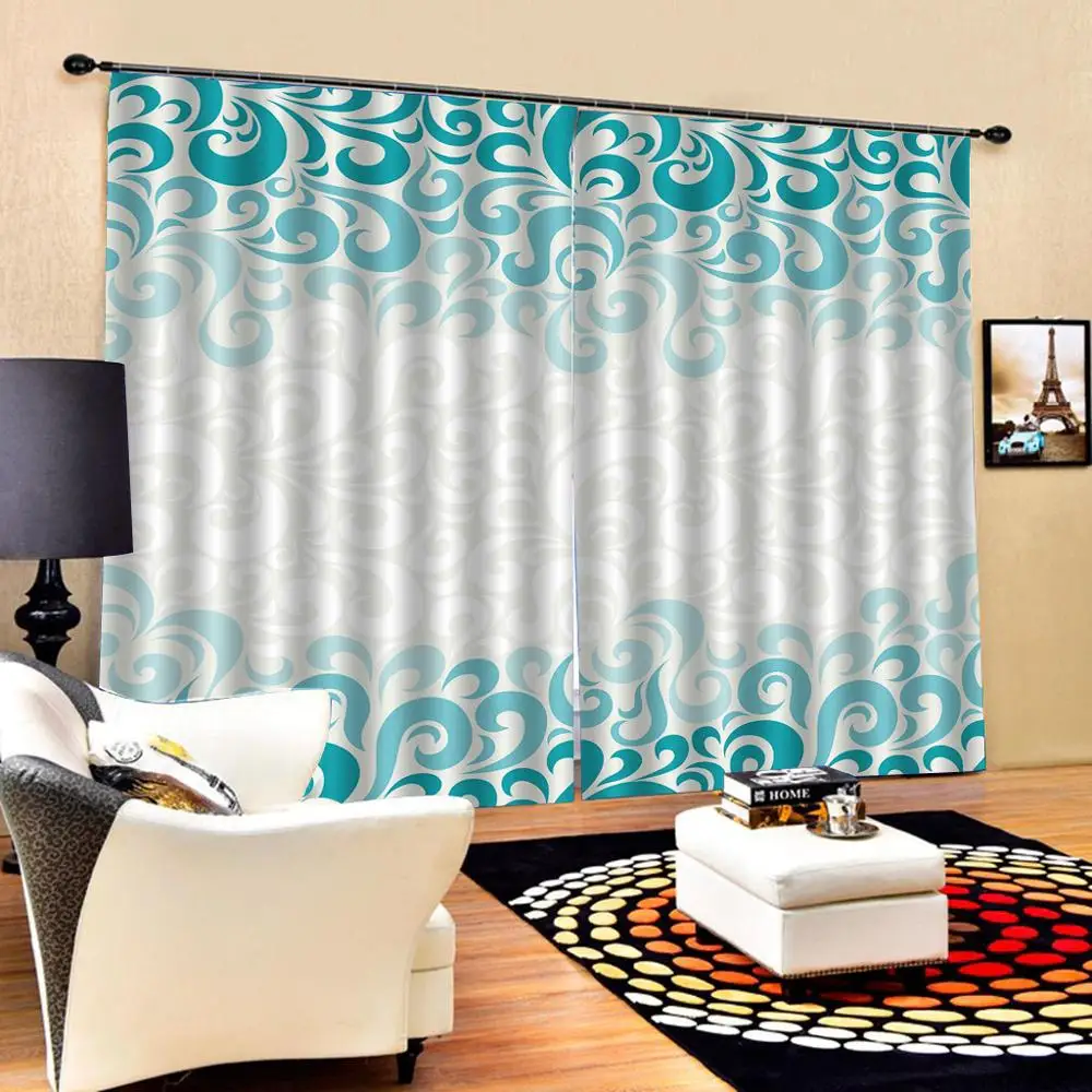 

blue flower Decoration curtains Luxury Blackout 3D Window Curtains For Living Room Bedroom Customized size Solid color curtain