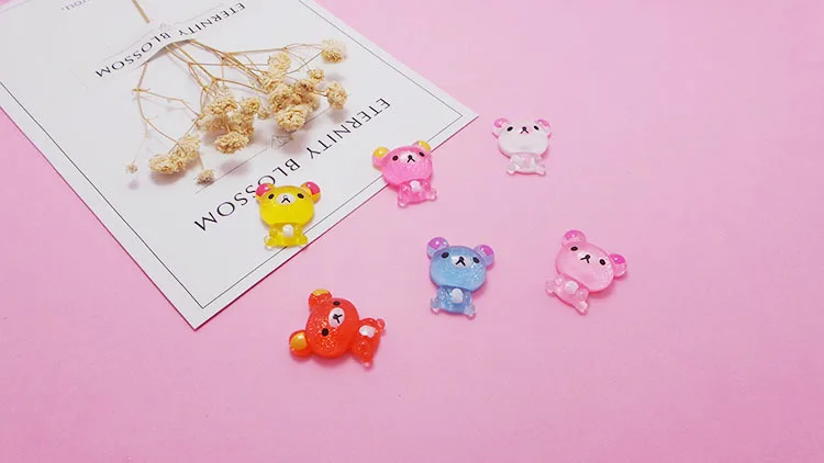 20/50/100 шт миниатюрные из полимерной смолы Kawaii с блестками медведь смолы кабошон с плоской задней поверхностью для украшения телефона Скрапбукинг для рукоделия