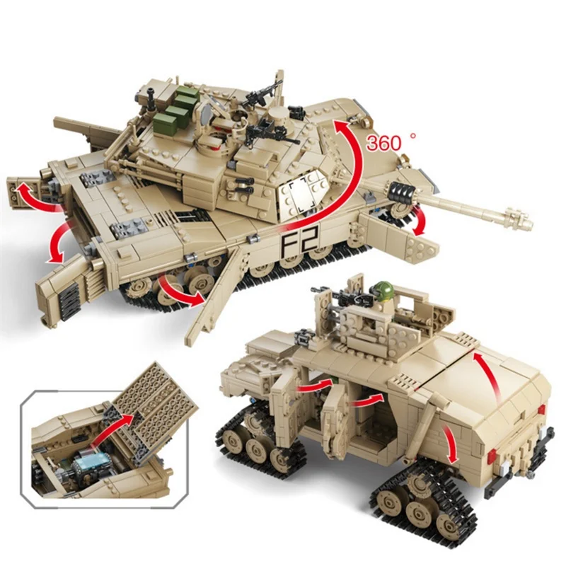 

1463PCS Military Building Block Toy 1:28 M1A2 ABRAMS Tank and 1:18 Hummer Scale Model Toy building blocks