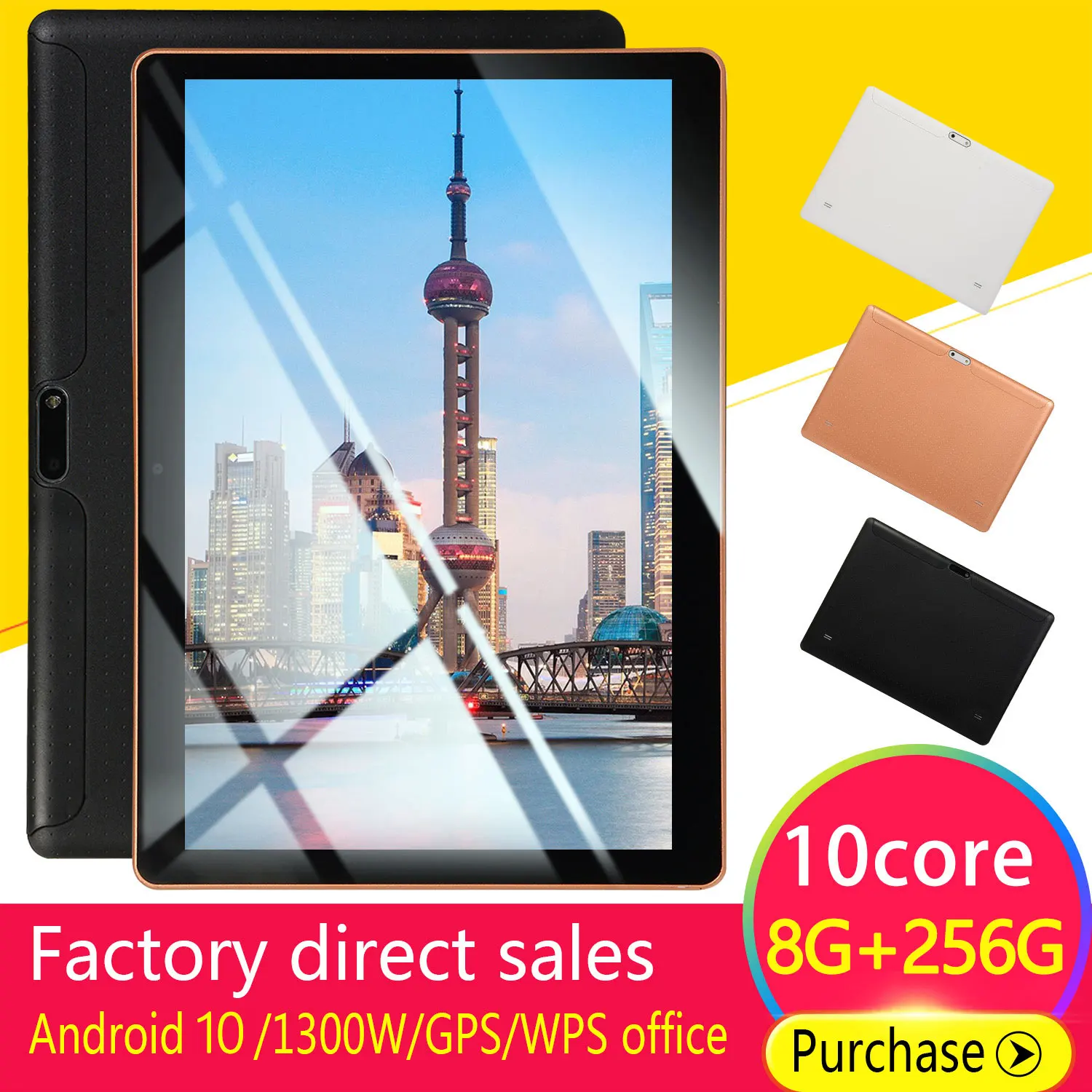 

HD2.5D 10.1inch Android10 Tablets 1960*1080 10 Core 8GB RAM 256GB ROM 4G Network AI Speed-up Tablets PC Wifi+GPS 8800mAh Tablets