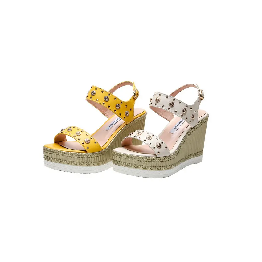 

ESVEVA 2021 Wedge High Heel Buckle Sandals Elegant Genuine Leather Female Pumps Platform Slingback Women Shoes Size 34-40