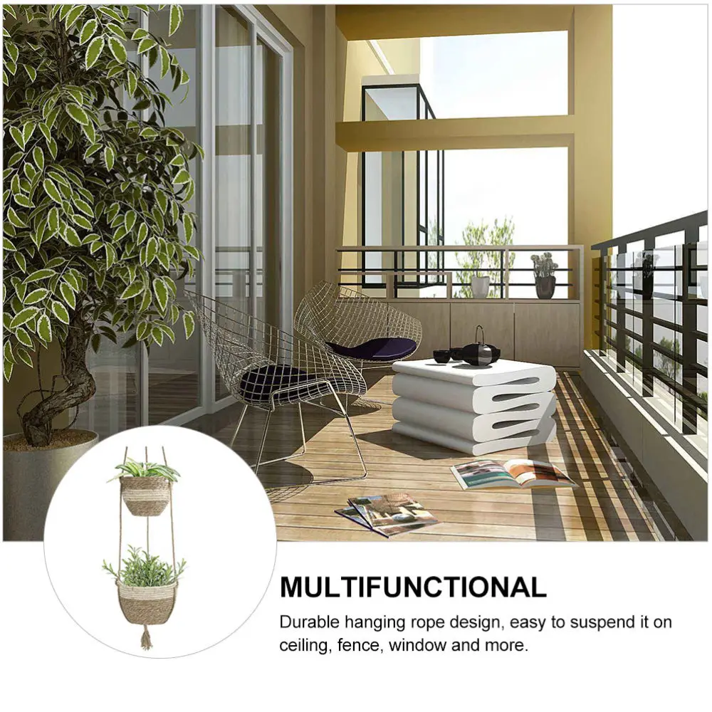 

1 Set Woven Flower Basket Handwoven Plant Pot Hanging Planter Decor for Home