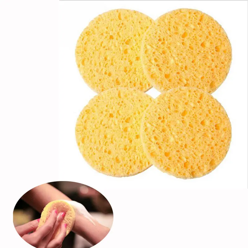 

10PCs Natural Wood Fiber Round Yellow 8cm Dia Face Wash Cleansing Sponge Makeup Tools Accessories