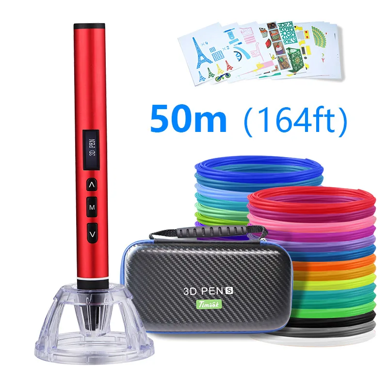 red with 50m USB 3D Ручка 3D ручка для печати и 50 м pla нити 5 м x10 цветов лучший рождественский подарок - Цвет: red with 50m