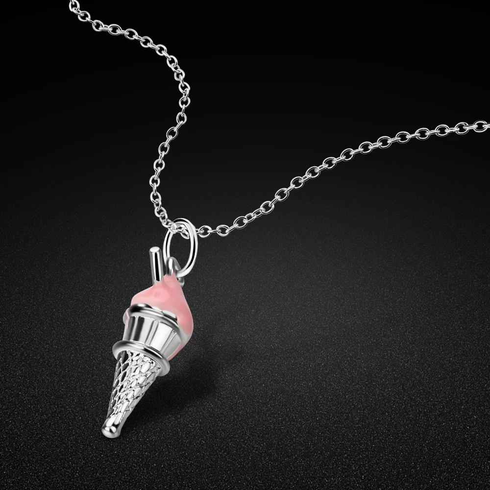

New Creative Women's 925 Sterling Silver Necklace Ice Cream Pendant Clavicle Chain 16-20 Inch Chokers Necklaces Charm Jewelry