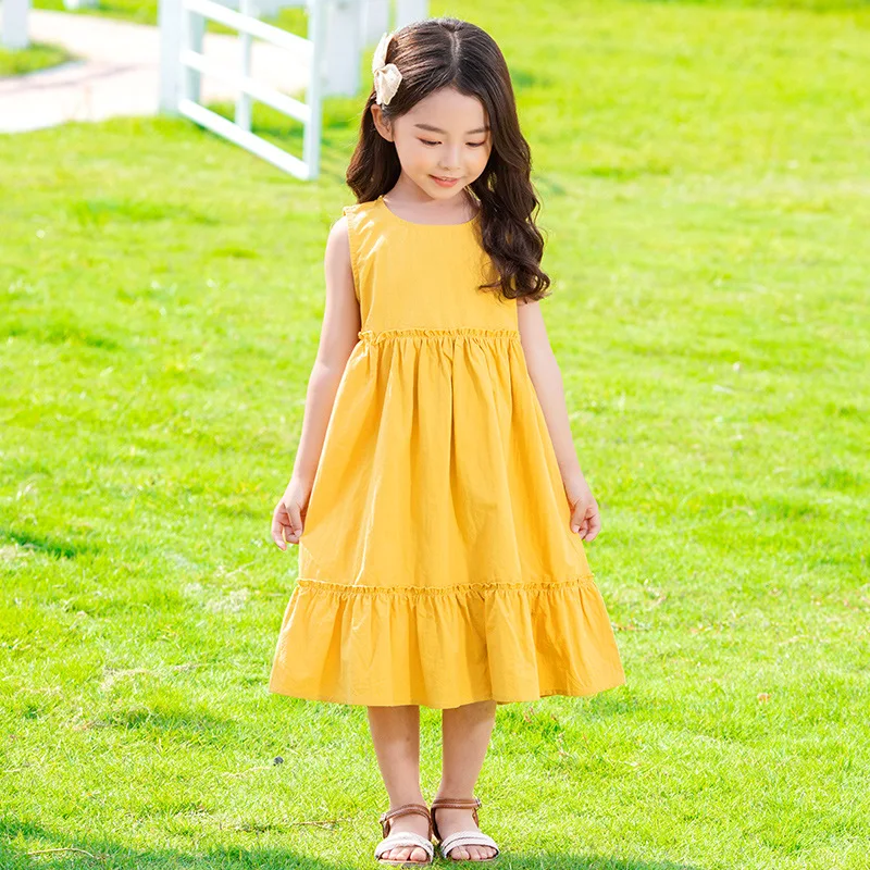 

New Summer Cute 100% Cotton Girls Dresses Kid Girl Party Dress Sleeveless O Neck Cake Ruffled Tutu Bubble Dress 3-16T CL300