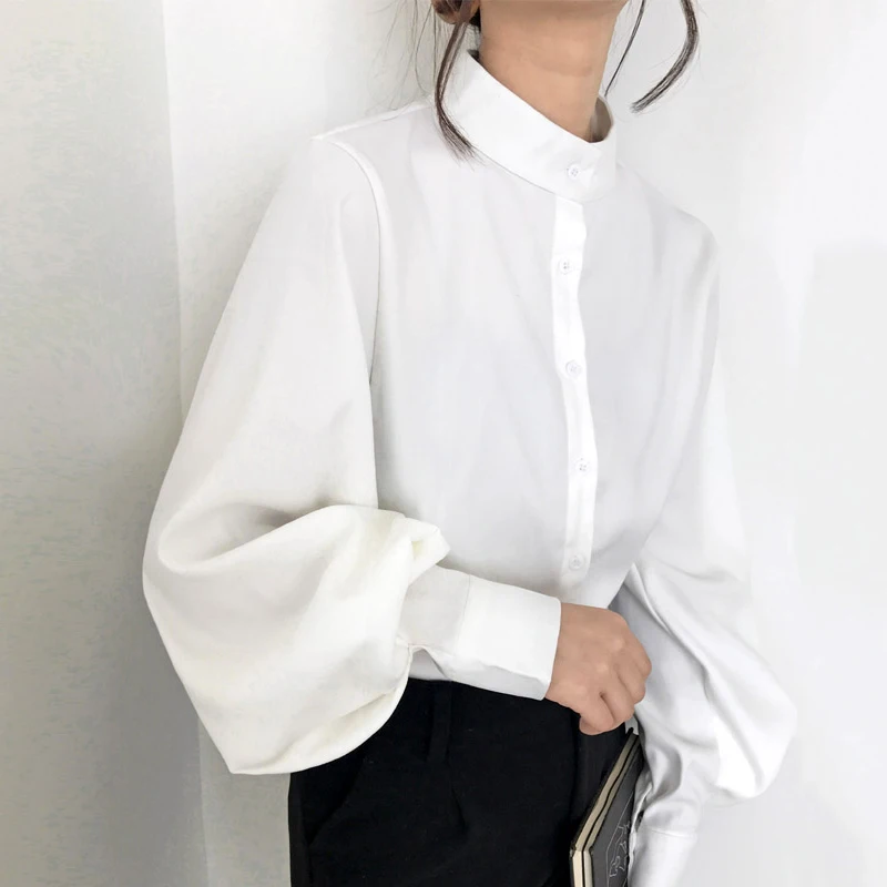 Женская однобортная блузка YBYR белая винтажная рубашка с воротником-стойкой и